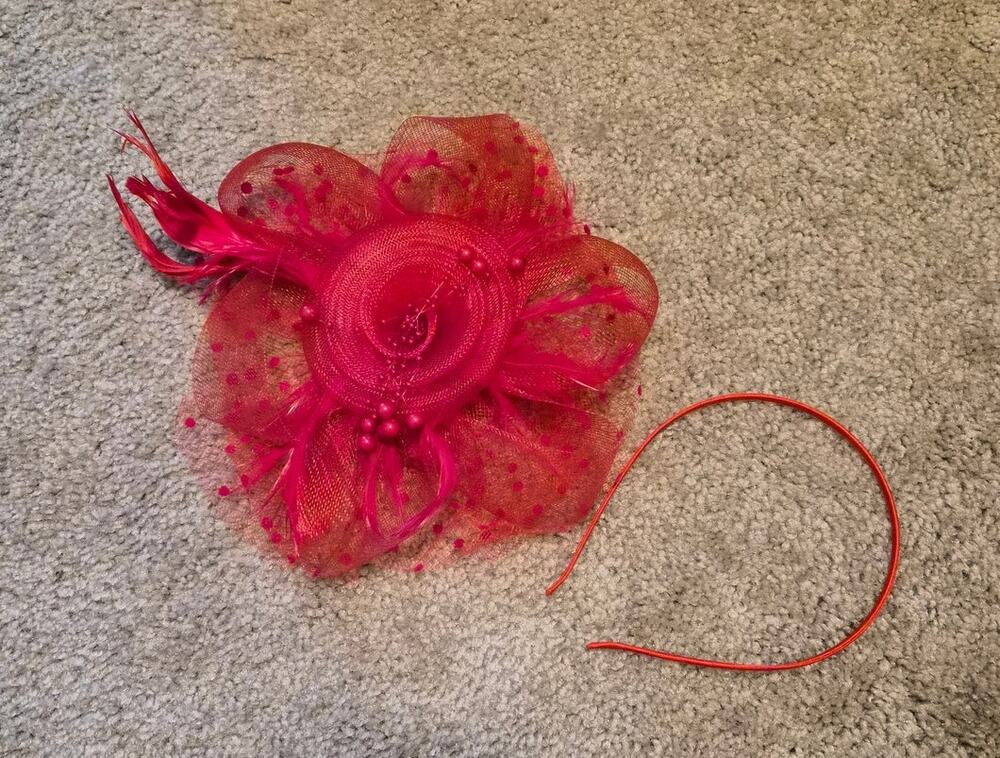 Fascinator, Tea Party, Race Day Hat with Clip, Red Rose, Feathers